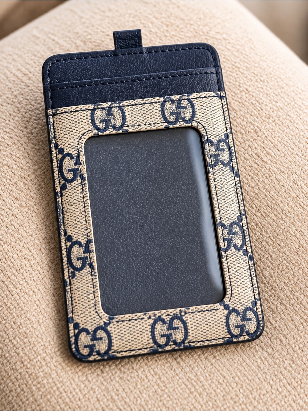 Source Unknown Beige and Navy GG Monogram Card & Key Holder